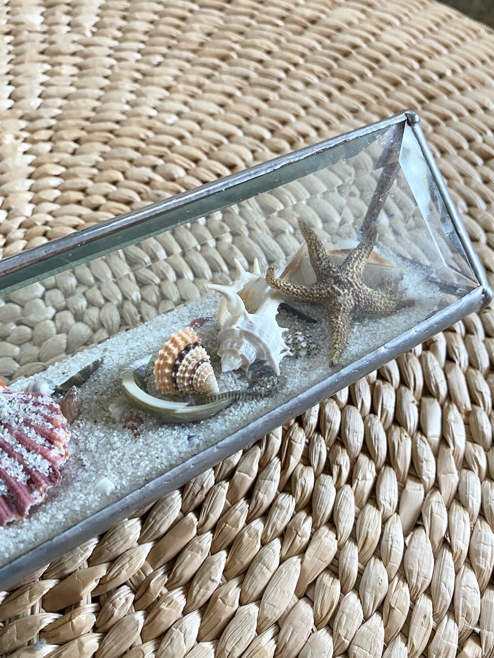 VTG Kaleidoscope Stained Beveled Glass Triangle Beach Sand Seashells Starfish - Picture 5 of 8